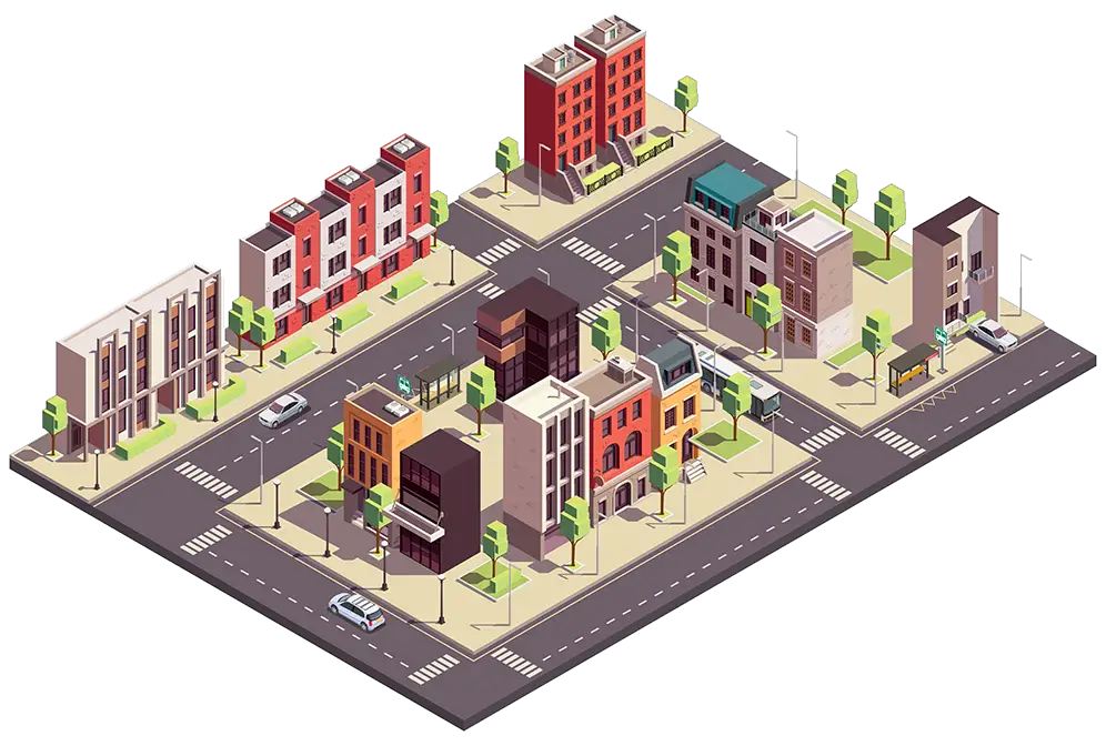Illustration of a city in isometric games