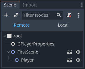 The main scene tree in the Godot game engine