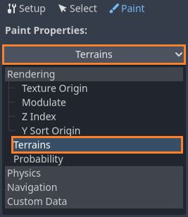 Choosing the tileset properties to paint in Godot 4 tilemap