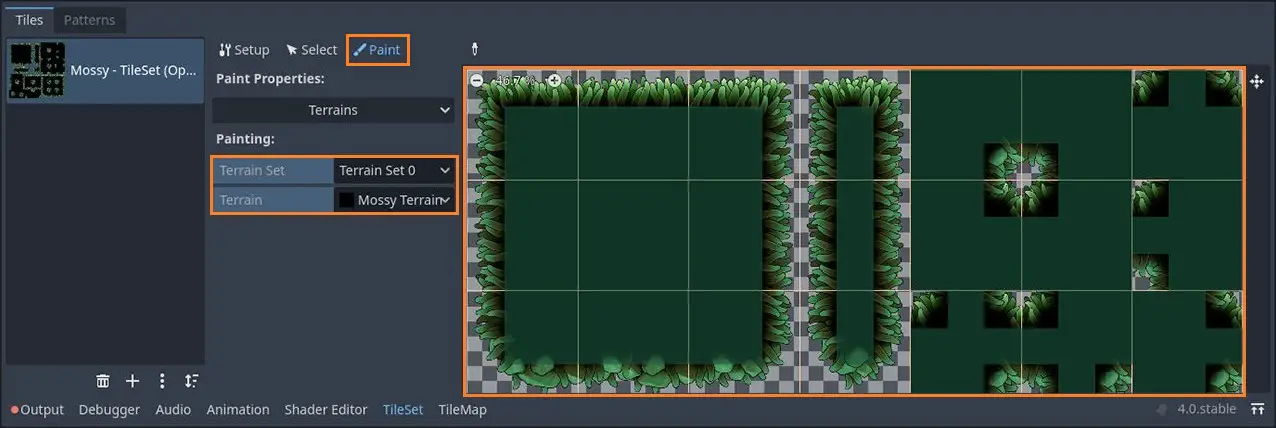 Defining the tilemap peering bits in Godot 4 tilemap