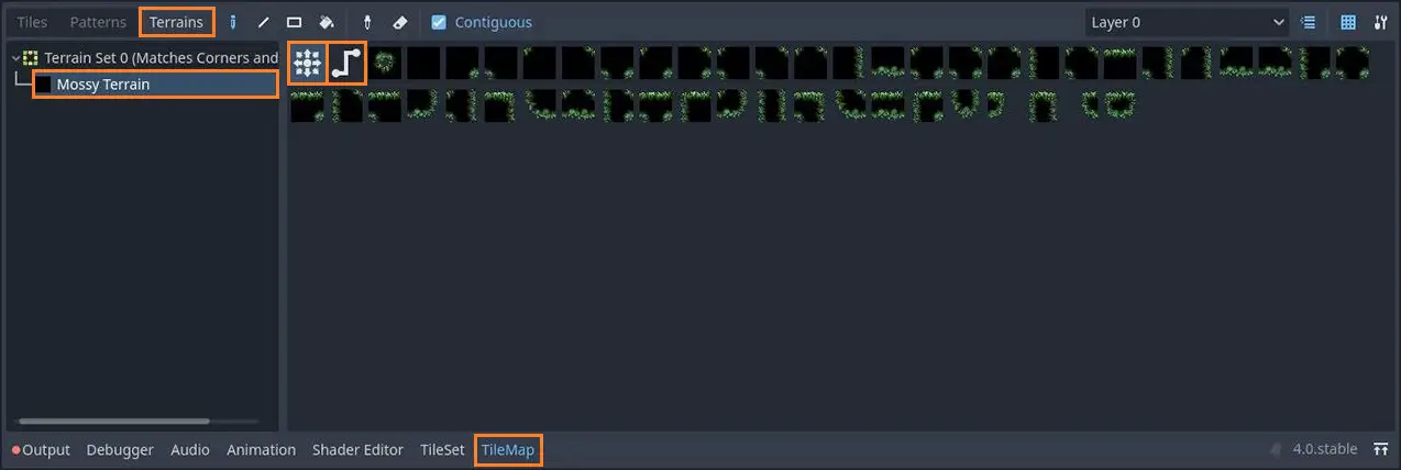 Choosing the scene paint mode in Godot 4 tilemap
