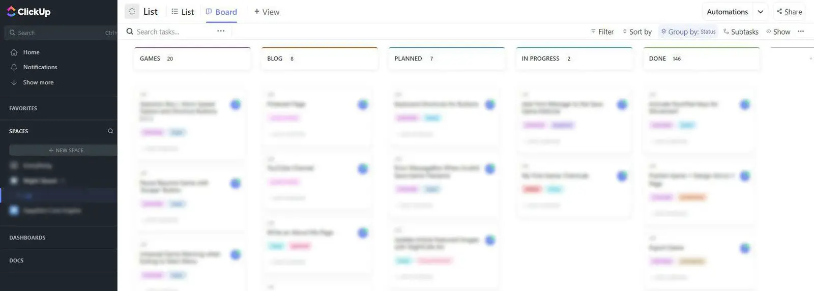 Planning a game development project in ClickUp