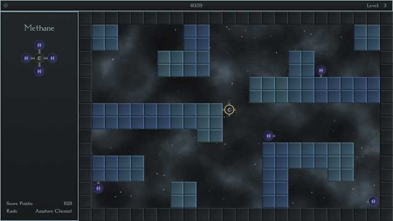 Screenshot of my first game: ChemLab (level 3)