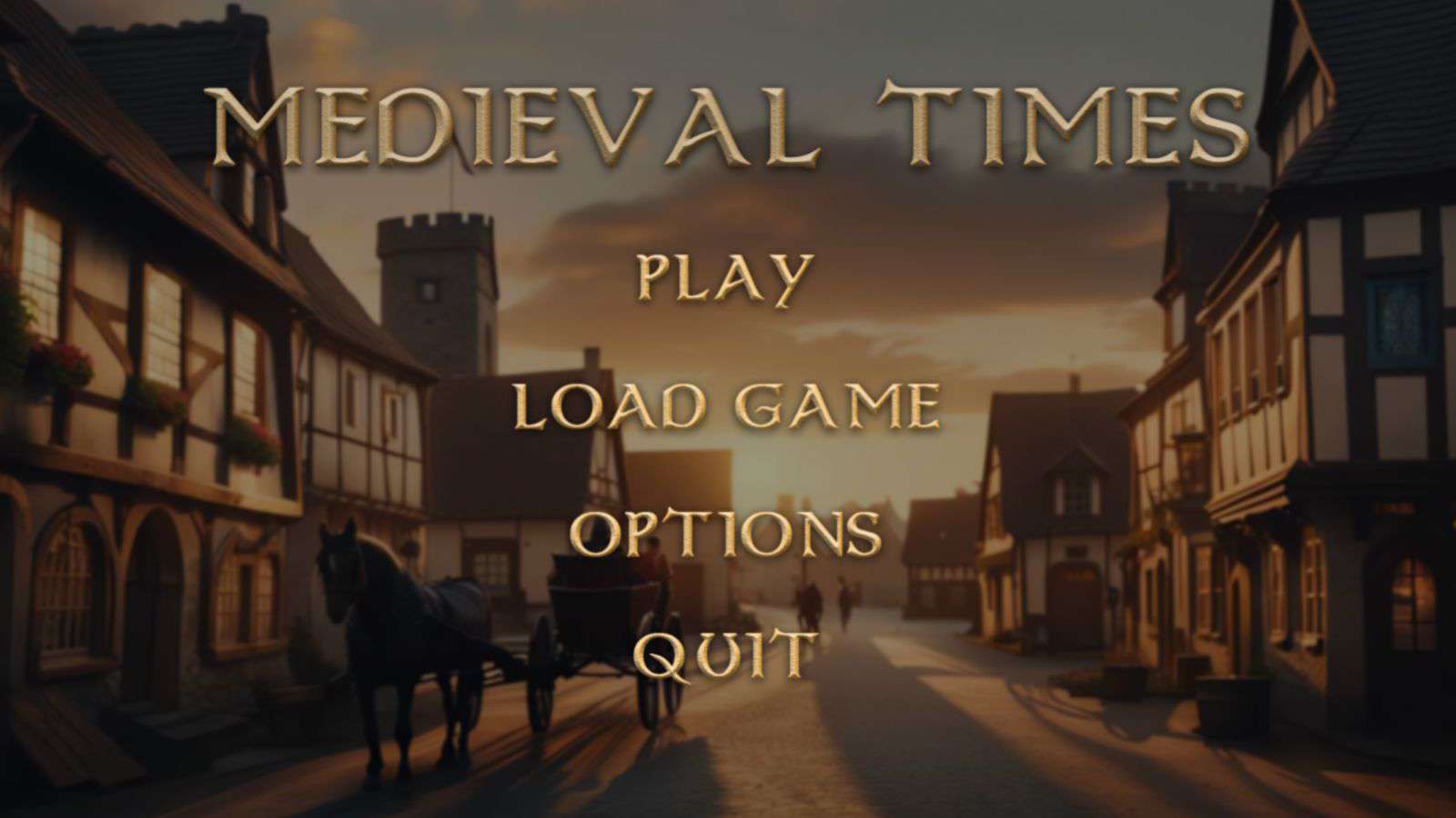 The 'Main Menu' user interface scene of the example 'Medieval Times' game created in the Godot 4 engine