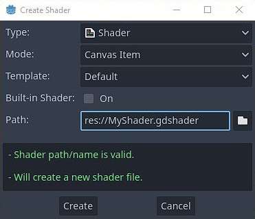Creating a new shader file in Godot 4