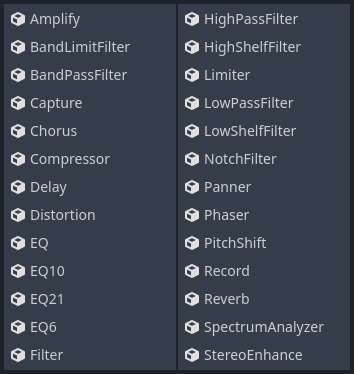 Godot's built-in audio bus effects
