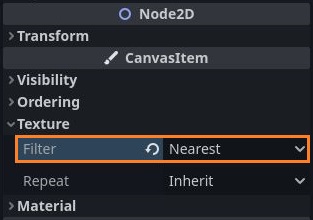 Texture filtering settings of a Tilemap node in Godot 4 game engine 