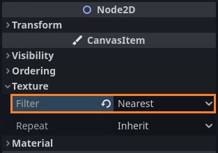Texture filtering settings of a Tilemap node in Godot 4 game engine