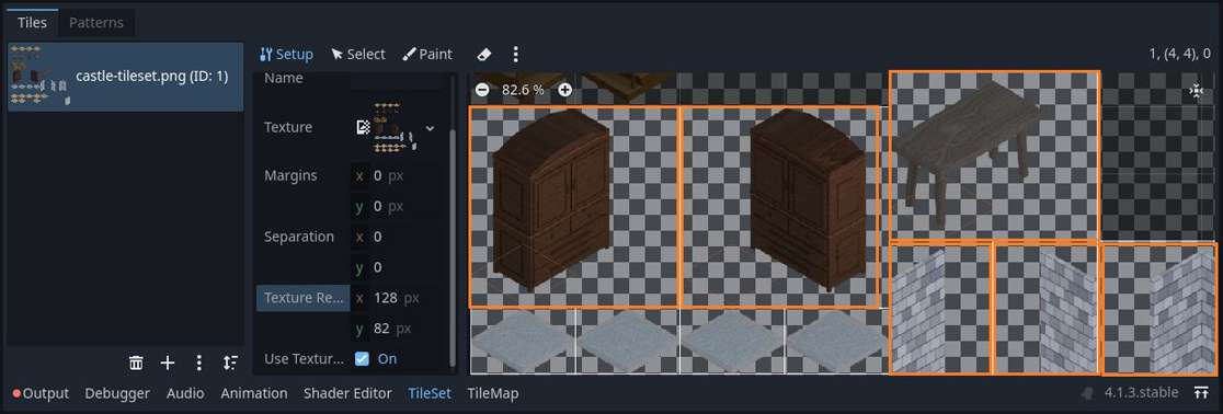 TileSet editor with multi-tile objects in Godot 4