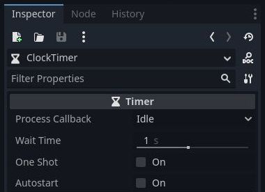 Inspector panel of the Timer node in Godot