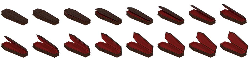 A signle sprite sheet image used for animating a vampire coffin