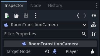 Target node of the room transition camera in Godot 4
